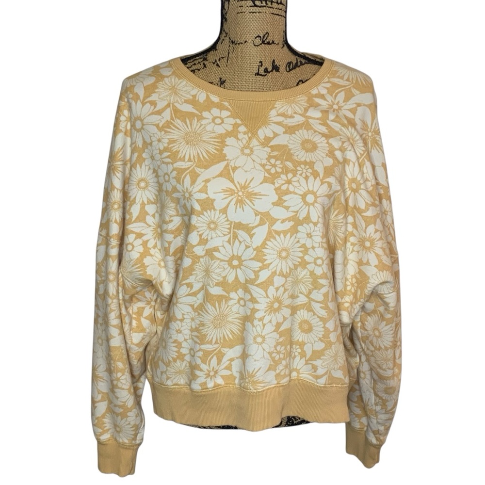 American Eagle Outfitters Floral Crew Neck Sweatshirt Drop Shoulder Sleeve